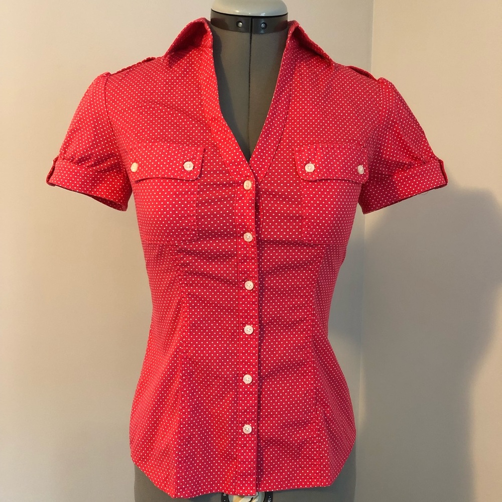 Express Design Studio Hot Pink Blouse Dots XS